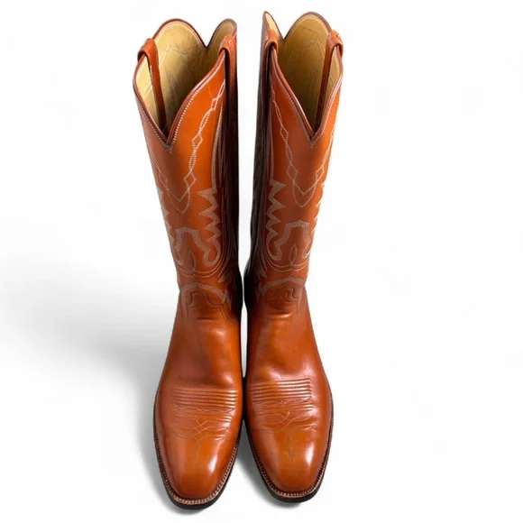 Men’s Little’s Boot Company Handmade Western Boots - Orange/Cognac Leather - Picture 5 of 12